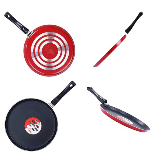NIRLON Special Non-Stick Aluminium Flat Tawa, RED(24CM) - Image 6