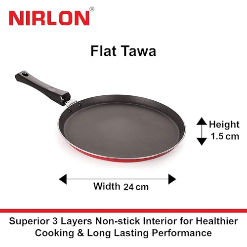 NIRLON Special Non-Stick Aluminium Flat Tawa, RED(24CM) - Image 7