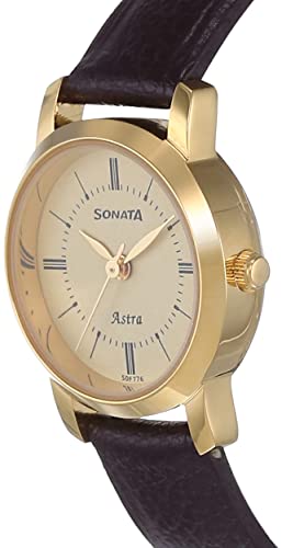 Sonata Quartz Analog Champagne Dial