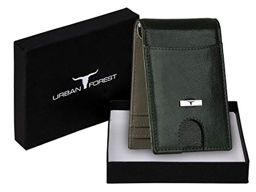 URBAN FOREST Eddy Dark Green/Grey Money Clip Leather Wallet for Men - Image 3