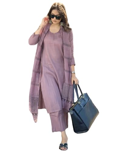 ANNI Designer Women's Rayon Blend Solid Straight Kurta with Pant & Dupatta