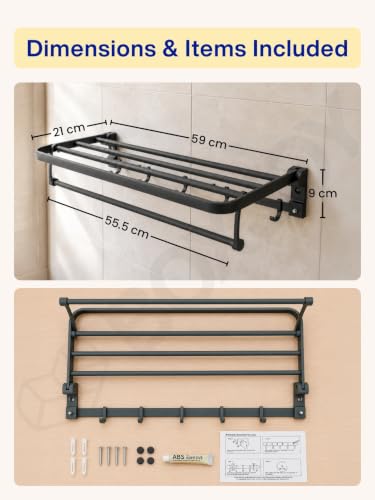 BOXJOY Foldable Towel Holder Rack for Bathroom with Multipurpose Hooks - Image 4