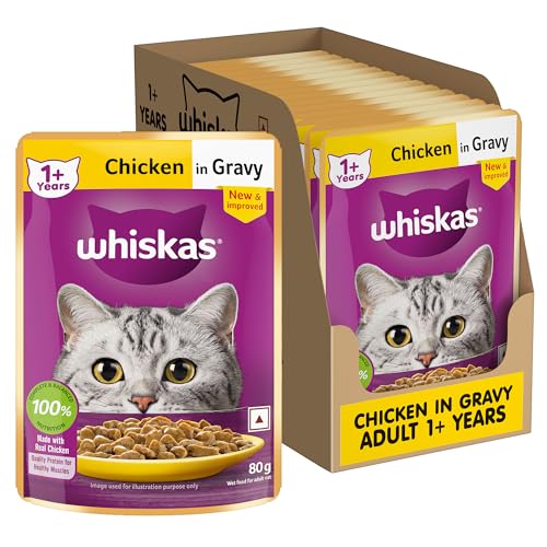 Whiskas Adult (1+ Years) Wet Cat Food, Chicken in Gravy, 80 g (Pack of 14)