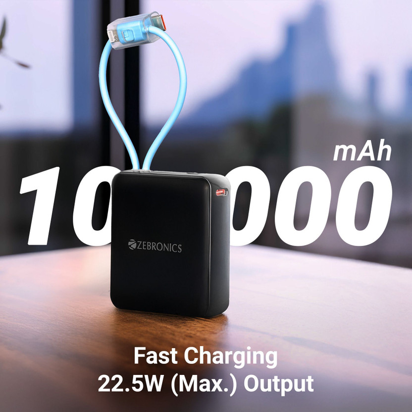 ZEBRONICS 10000 mAh 22.5 W Nano Power Bank (Black, Lithium Polyme - Image 2