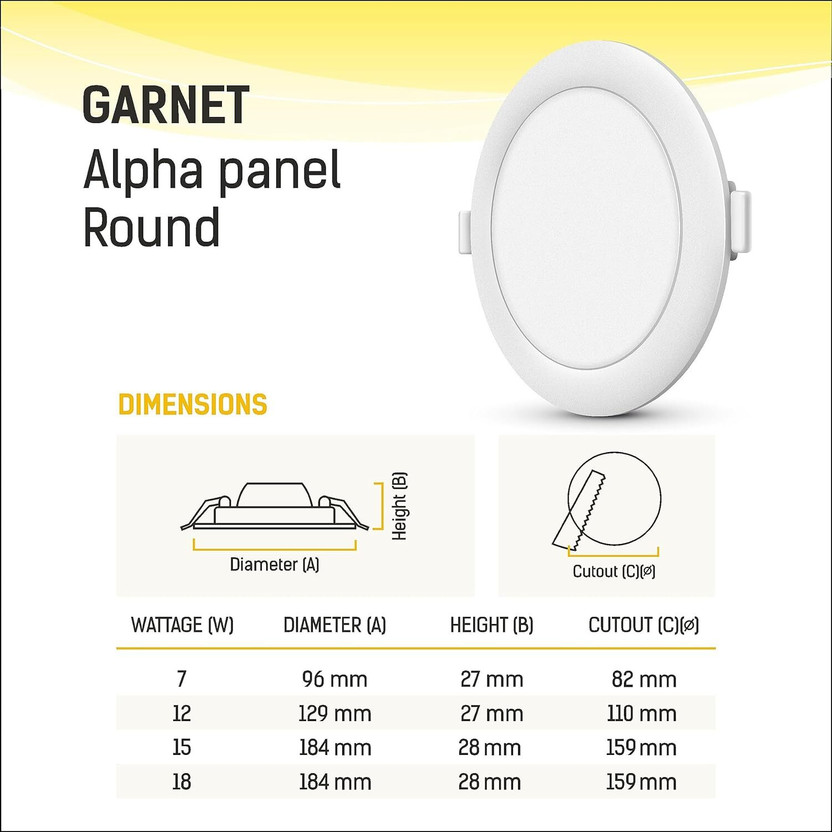 Wipro Garnet 7w Alpha Panel Round (Pack of 2 ) Recessed Ceiling L - Image 5
