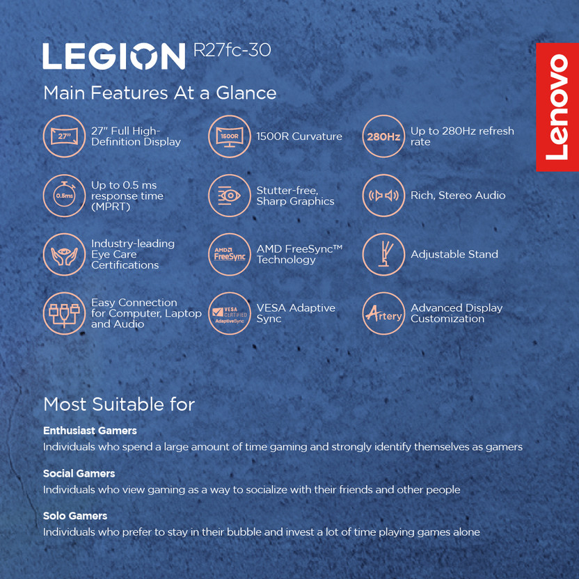 Lenovo Legion R-Series 68.58 cm (27 inch) Curved Full HD LED Back - Image 2