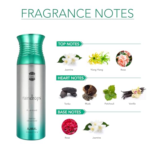 Ajmal Raindrops Liquid Fresh Female Deodorant For Woman, 200 Ml - Image 2