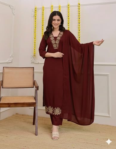 Klosia Women Solid Embroidery Kurta and pant set With Dupatta - Image 2