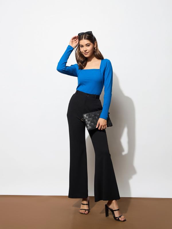 Black Bell Bottom Textured Pants - Image 2