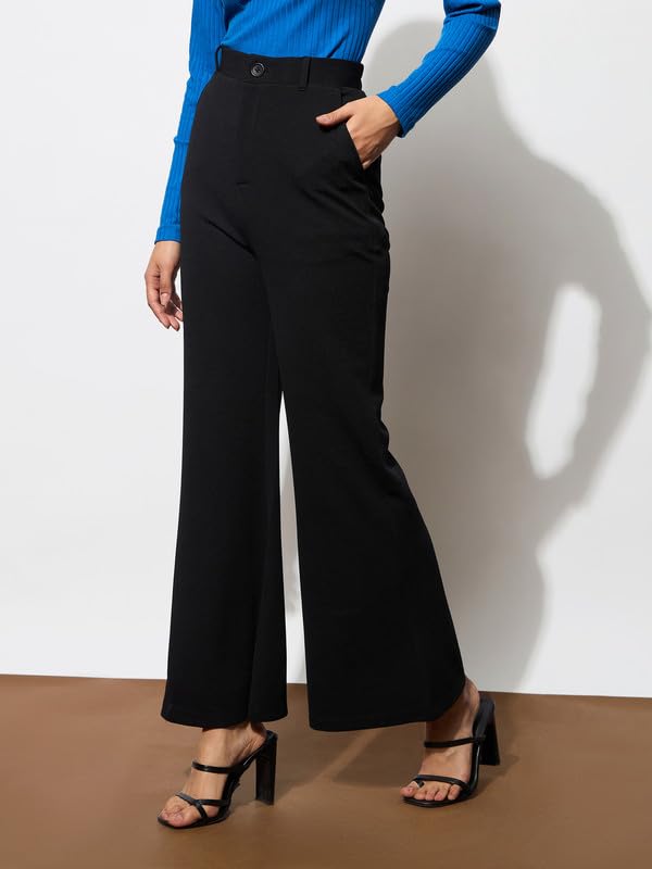 Black Bell Bottom Textured Pants - Image 3