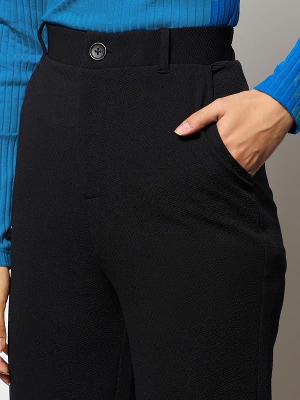 Black Bell Bottom Textured Pants - Image 4