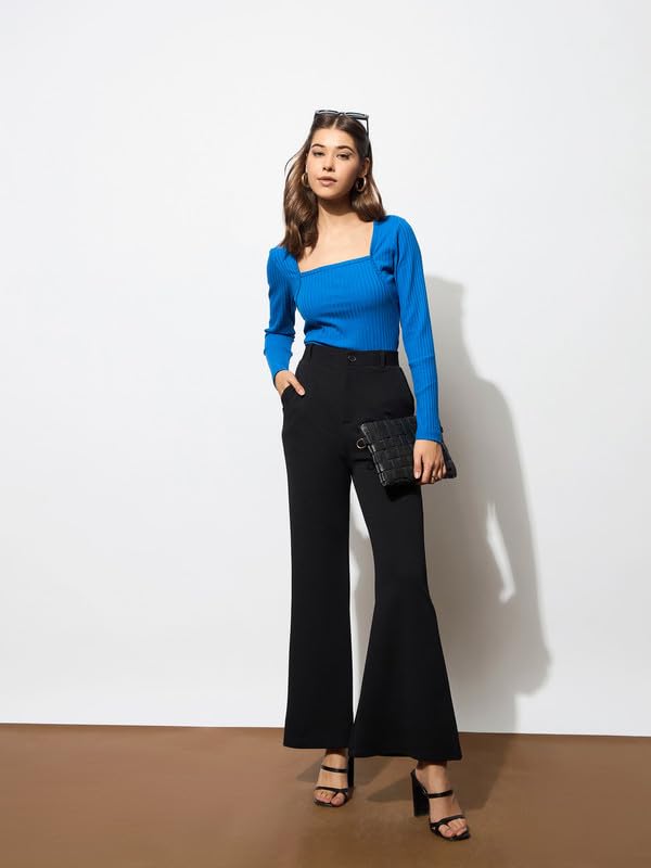 Black Bell Bottom Textured Pants - Image 6
