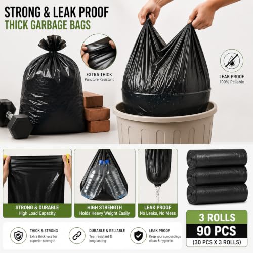 SIYA Thick Garbage Bag 19x21 Inch 90pcs (30pcs x 3Rolls) Medium Size - Image 6