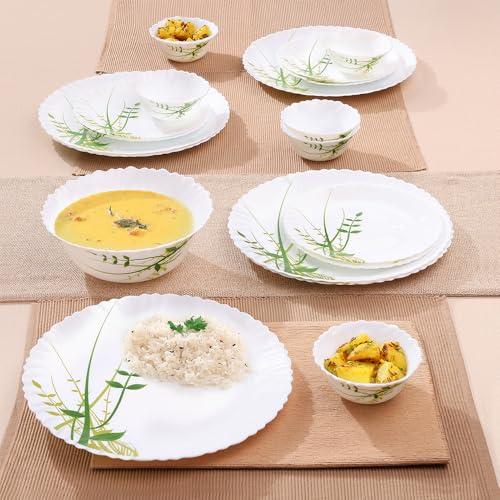 Larah By Borosil Herbs Opalware Dinner Set, 19-Pieces, White - Image 3