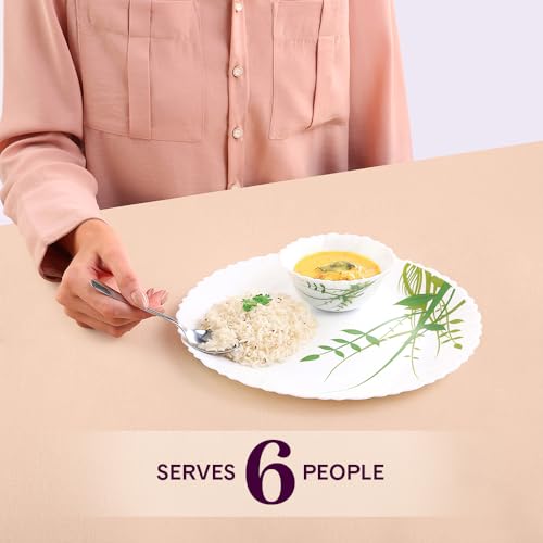 Larah By Borosil Herbs Opalware Dinner Set, 19-Pieces, White - Image 7