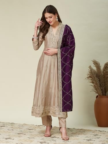 MOKOSH Women’s Silk Embroidery Anarkali Kurta Pant with Dupatta - Image 3