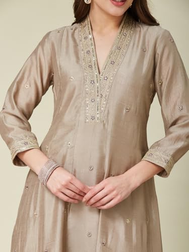 MOKOSH Women’s Silk Embroidery Anarkali Kurta Pant with Dupatta - Image 4