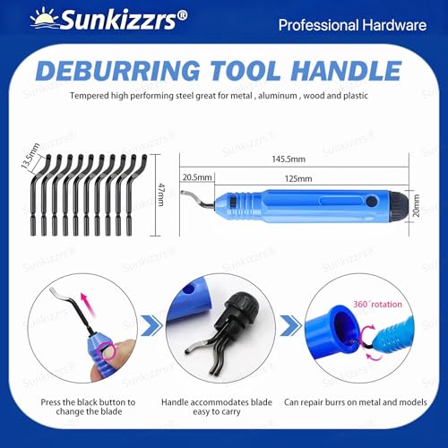 Sunkizzrs® Deburring Tool Kit with 10-Pcs Rotary Deburr Blades - Image 3