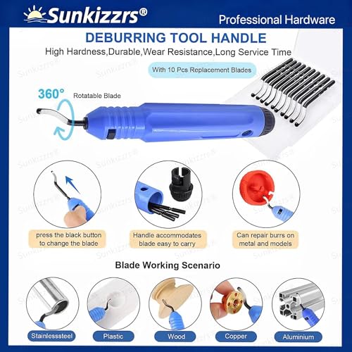 Sunkizzrs® Deburring Tool Kit with 10-Pcs Rotary Deburr Blades - Image 4