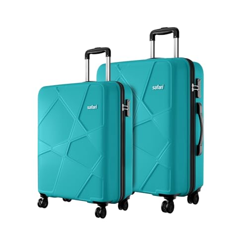 Safari Pentagon Pro 8 Wheels Set of 3 (Cabin + Medium + Large) Trolley Bags, Hard Case Polypropylene, 360º Wheeling Luggage, Suitcase for Travel, Cyan, Spinner Wheels