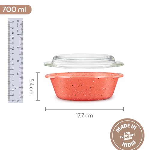 Borosil 700ml Kube Pink Round
