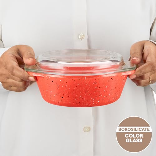 Borosil 700ml Kube Pink Round