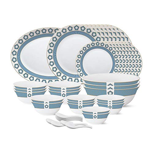 Larah by Borosil - Tiara Series, Crystal, 44 Pcs, Opalware Dinner Set, White