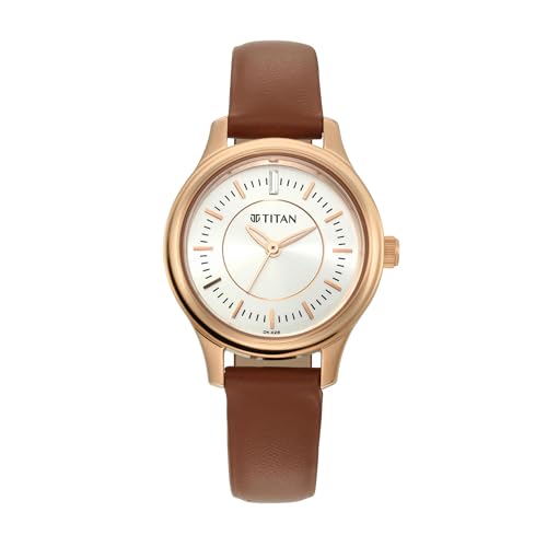 Titan Quartz Analog Silver Dial Brown Leather Strap Watch for Women - 2638WL01