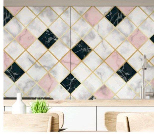 KASHIVAL Pink & Black Kite Marble Kitchen Stickers, 60 * 200cm - Image 2