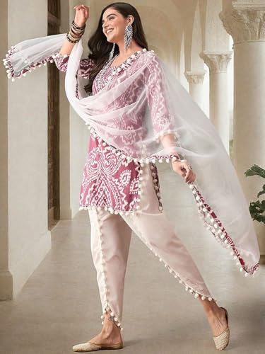 ishin Women Fushia Cotton Blend 3Pcs Kurta Set - Image 5