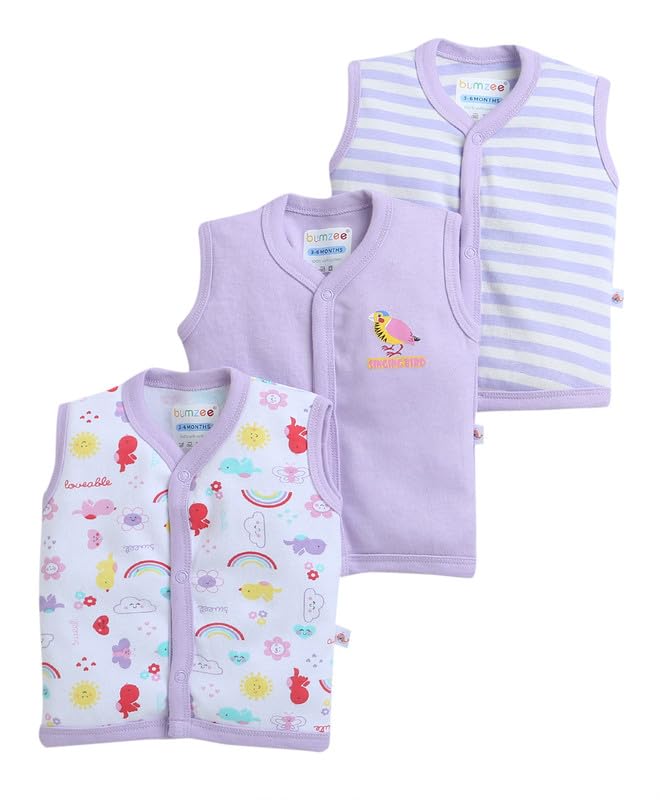 BUMZEE Baby Girls Regular Fit Sleeveless V-Neck Cotton Jablas,Pack of 3