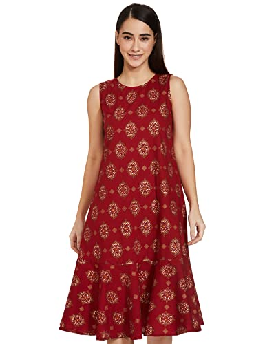 Amazon Brand - Myx A-line Sleeveless Dress (PAG 101_Golden JAAL RED_X-Small)