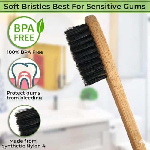 TRESSENCE Organic Bamboo Toothbrush, Soft Bristles, Pack of 4 - Image 2