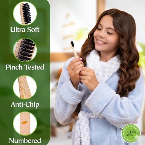 TRESSENCE Organic Bamboo Toothbrush, Soft Bristles, Pack of 4 - Image 3