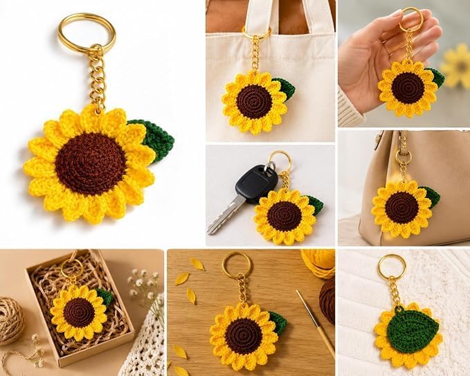 Handmade Crochet Sunflower Keychain