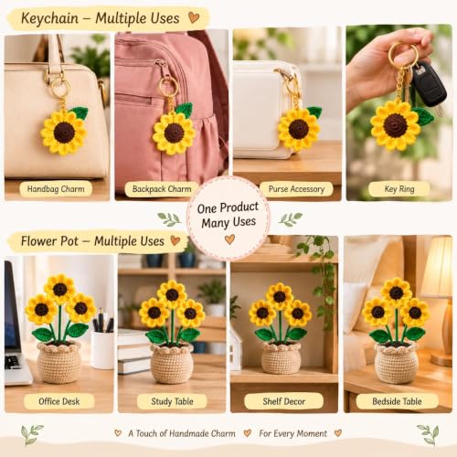 Handmade Crochet Sunflower Keychain