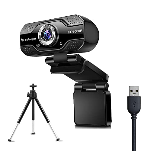 BigPassport 1080P Full HD Webcam with Mic | USB Camera for Laptop, PC, Video Calling, Online Classes, Zoom, Skype – Night Vision 3P Lens, 30 FPS Streaming – Plug & Play