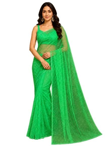 Solid Net Saree for women with Unstitched Blouse