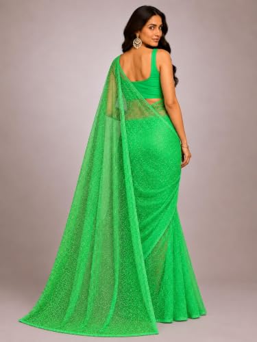 Solid Net Saree for women with Unstitched Blouse - Image 2