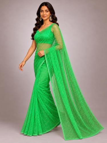 Solid Net Saree for women with Unstitched Blouse - Image 4