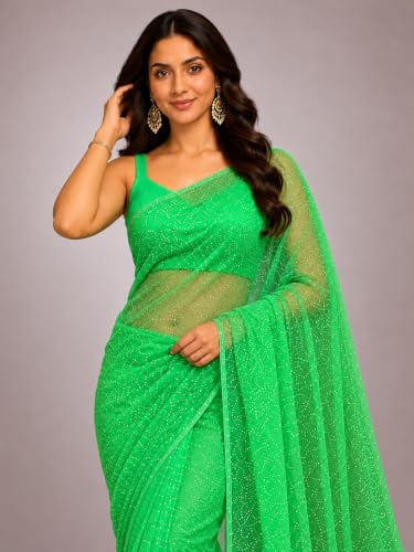 Solid Net Saree for women with Unstitched Blouse - Image 6