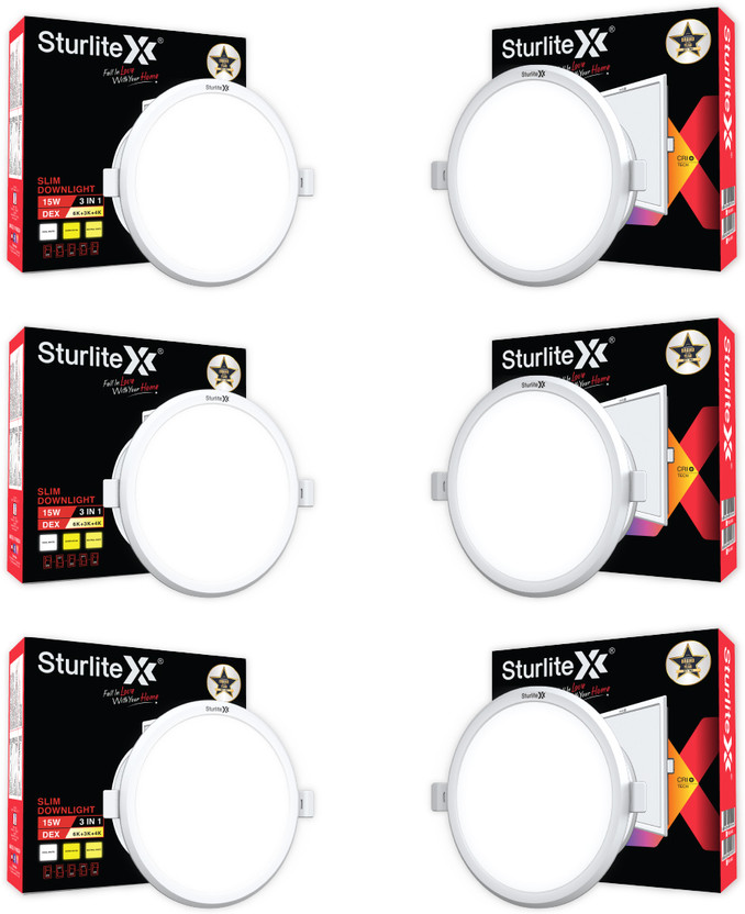Sturlite Dex 15W (3 in1) Round LED Downlight - (Pack of 6) Recess...more
