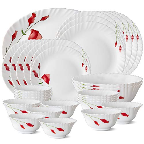 Larah by Borosil Diana Opalware Dinner Set, 33-Pieces, White