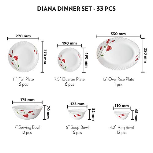Larah by Borosil Diana Opalware Dinner Set, 33-Pieces, White - Image 5