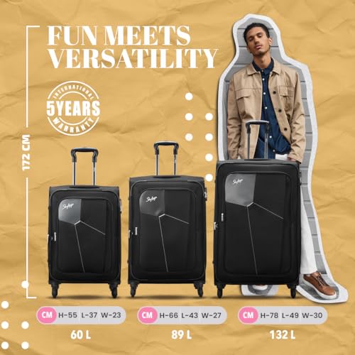 Skybags Rubik Soft Case Medium Size (Check-in) Trolley Bag, Black - Image 7
