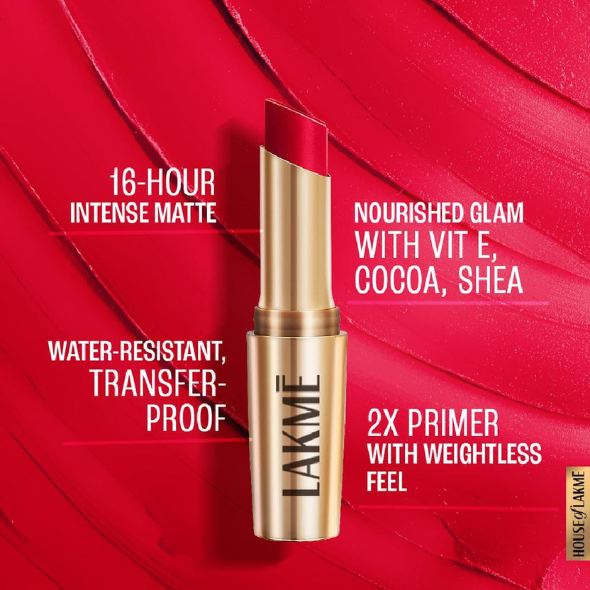 Lakmé Primer + Matte Lipstick, Lightweight, Lasts For 16Hrs (Red - Image 4