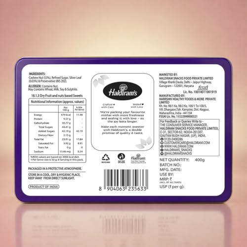 Haldiram's Premium Kaju Katli Tin Sweets Gift Pack 400g - Image 2