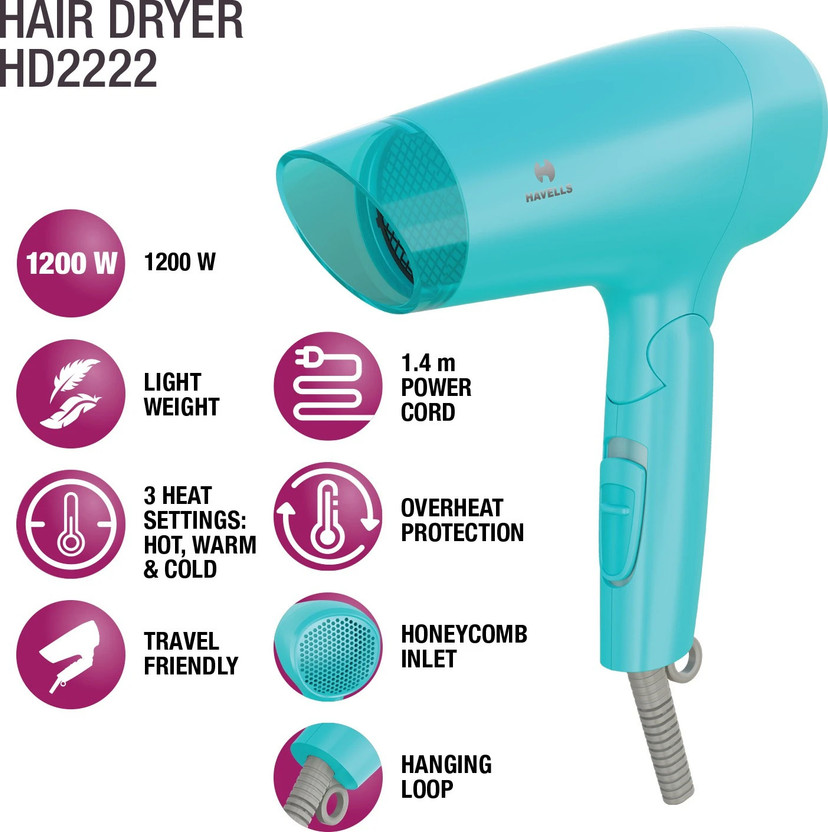 HAVELLS HD2222 Hair Dryer (1200 W, Blue) - Image 4