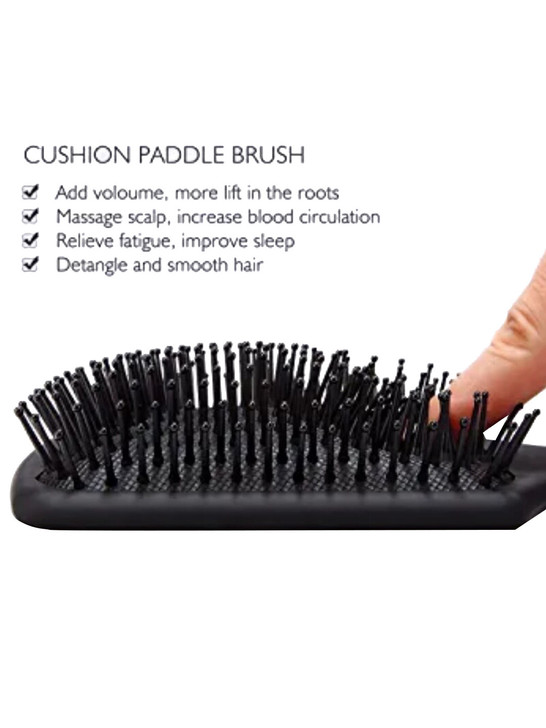 FEELHIGH Hair Massage Cushion Paddle Hair Brush - Black - Image 3