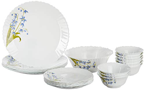 Borosil Fluted Lavender Dinner Set, 25-Pieces, White